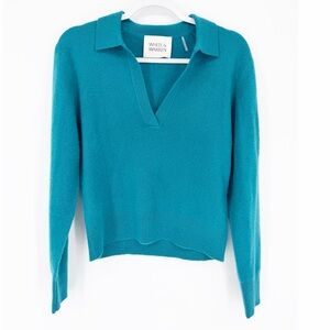 White + Warren Deep Teal V-Neck Sweater XSmall